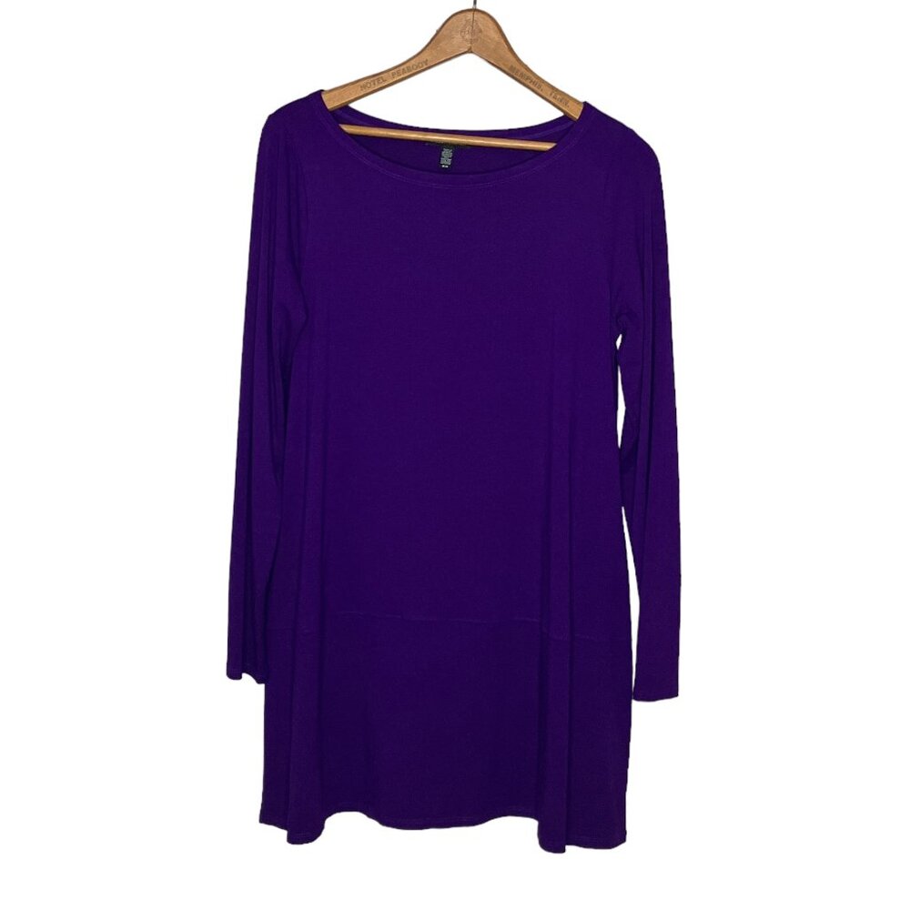 Eileen Fisher Medium M Purple Long Sleeve Viscose Stretch Knit Side Slit Tunic